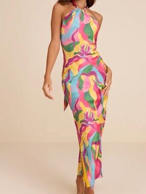 Lulus Glowing Presence Multicolor Halter Dress
